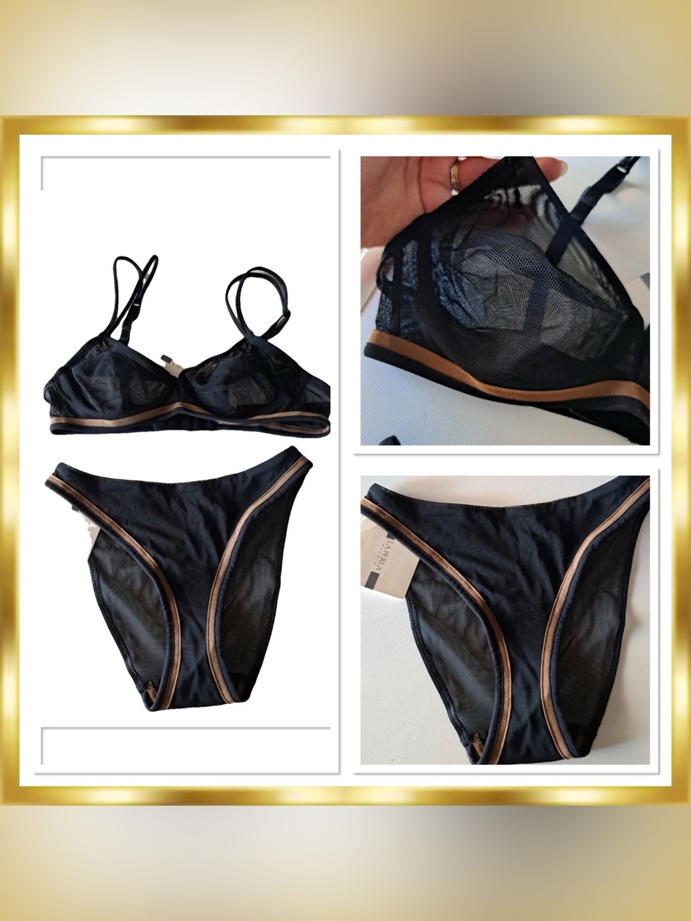 La Perla Studio Active Sheer Black & Tan ( XS-S) Matching Set NWT $700